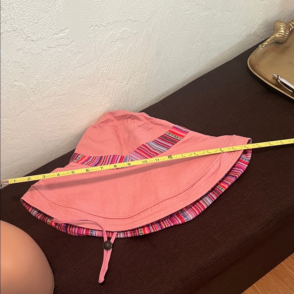 #1622**Pink Reversible Sun Hat with Striped Trim - Picture 3 of 6